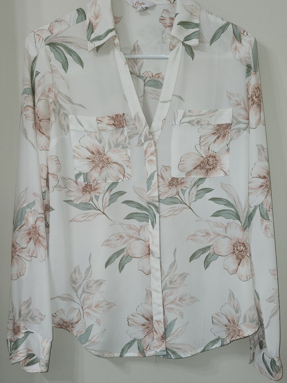Candie's White Button-Down Shirt with Peach Floral Print